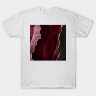 Watercolor Agate in Burgundy Wine and Turquoise with Glitter Veins T-Shirt